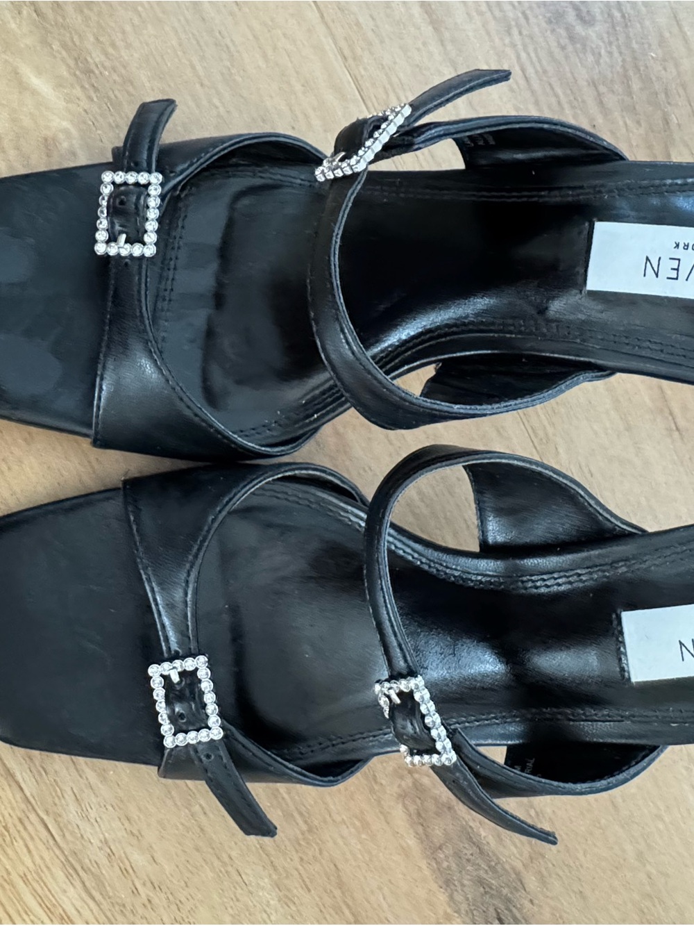 Black Rhinestone Buckle Strappy Sandals